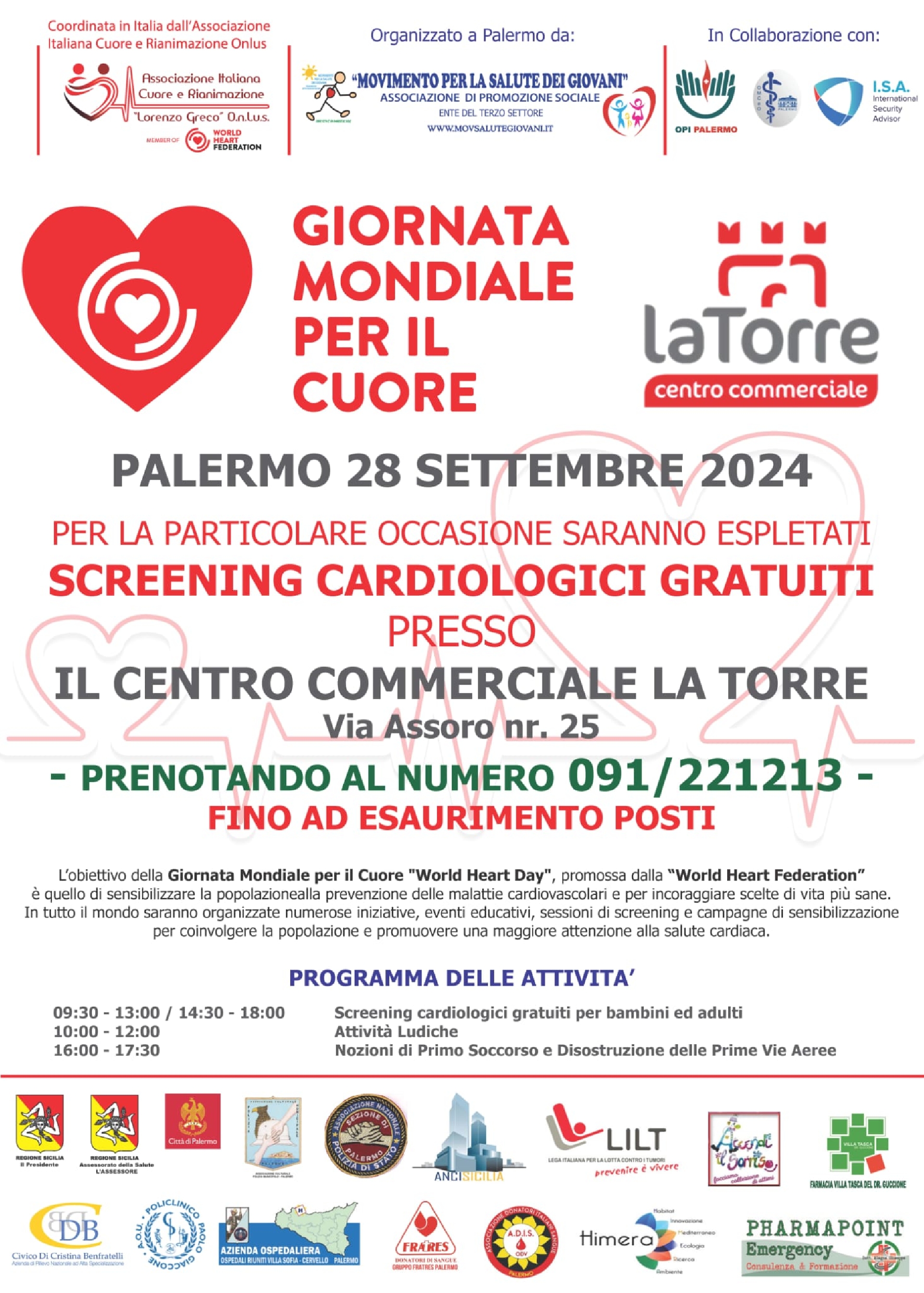 GIORNATA MONDIALE DEL CUORE 2024: SCREENING CARDIOLOGICI GRATUITI A PALERMO