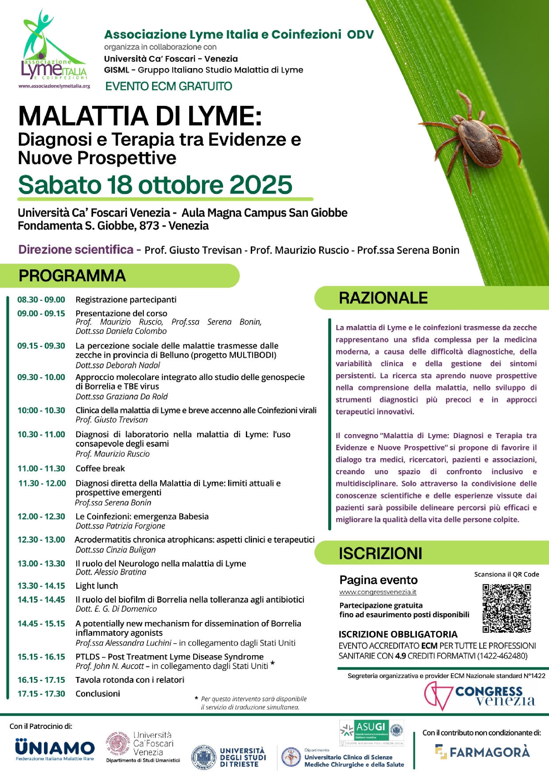MALATTIA DI LYME: DIAGNOSI E TERAPIA TRA EVIDENZE E NUOVE PROSPETTIVE - VENEZIA 18 OTTOBRE 2025
