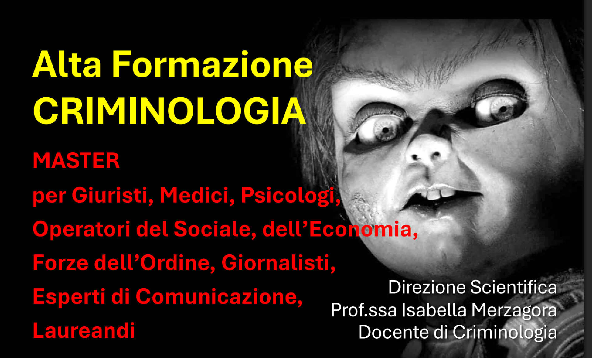 CRIMINOLOGIA, NUOVO MASTER CON I MAGGIORI ESPERTI ITALIANI 