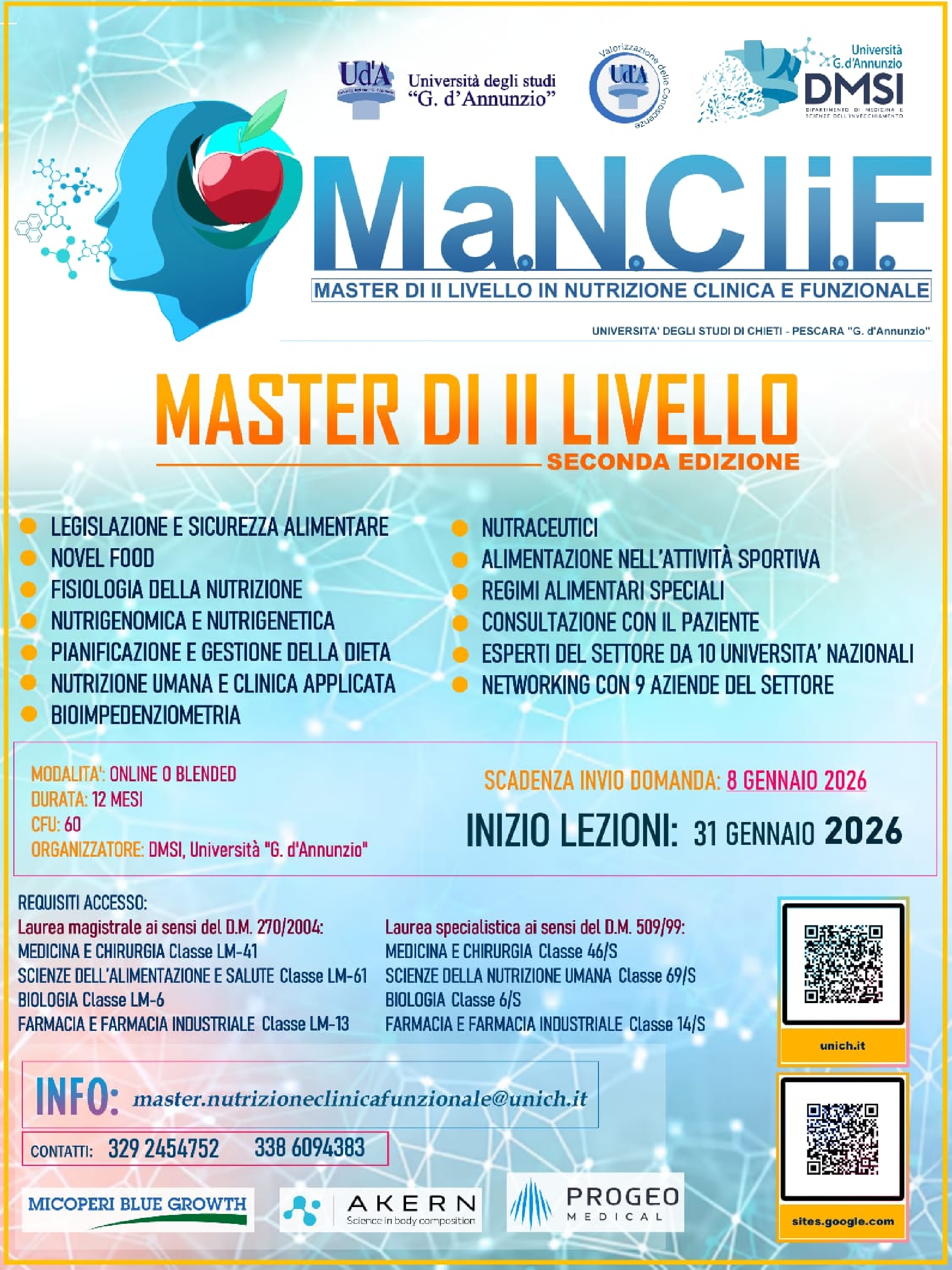 Master di II livello in Nutrizione Clinica e Funzionale (a.a. 2025/2026) SECONDA EDIZIONE 